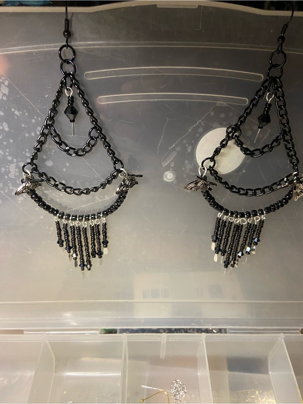 Black Multi-Chain Fringe Dangle Earrings